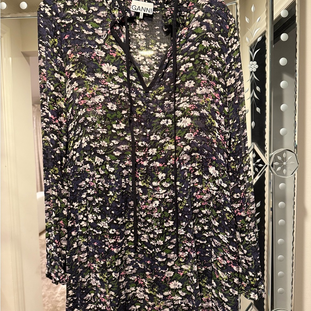Ganni Multicolor Floral Long Sleeve Dress